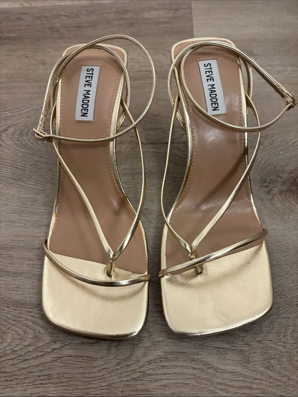 Steve Madden Metallic Gold Strappy Square-Toe Sandals - Picture 1 of 4